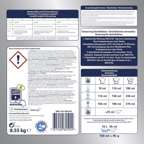 Omo Pro Formula Disinfectant Plus 8.55kg - Proszek do prania tkanin o działaniu dezynfekującym w temperaturze 40°C.