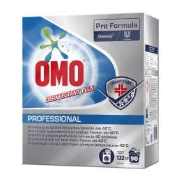 Omo Pro Formula Disinfectant Plus 8.55kg - Proszek do prania tkanin o działaniu dezynfekującym w temperaturze 40°C.